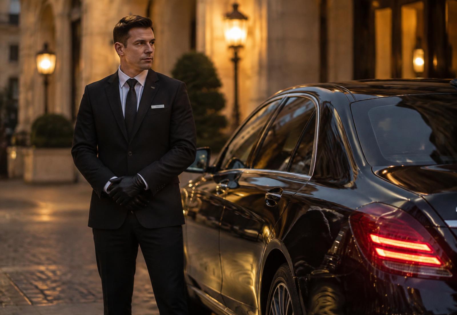 Chauffeur VTC près de sa berline
